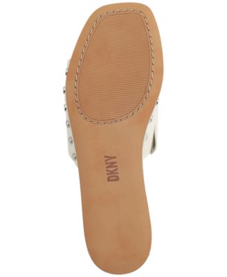 DKNY Womens Ivory Goring Studded Alvy Almond Toe Platform Slip On Leather Slide Sandals Shoes