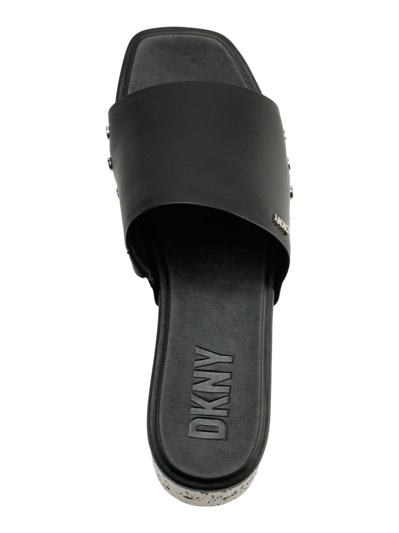 DKNY Womens Black Padded Goring Studded Alvy Almond Toe Platform Slip On Leather Slide Sandals Shoes 8.5