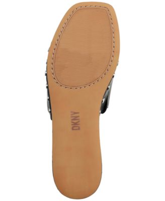 DKNY Womens Black Padded Goring Studded Alvy Almond Toe Platform Slip On Leather Slide Sandals Shoes M