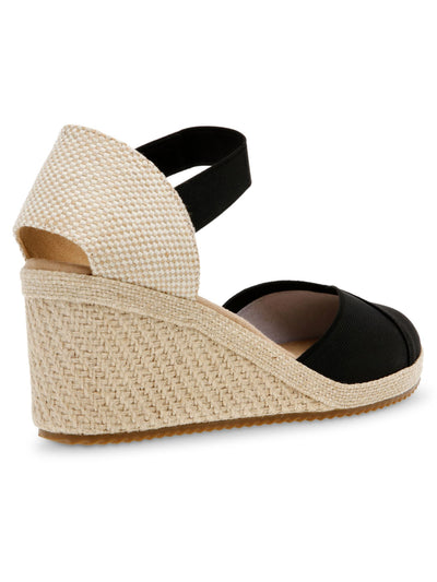 ANNE KLEIN Womens Black Mixed Media Elastic Ankle Strap Cut Out Treaded Stretch Padded Zuri Round Toe Wedge Slip On Espadrille Shoes 8 M