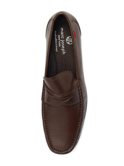 MARC JOSEPH NEW YORK Mens Brown Padded Lexington Round Toe Block Heel Slip On Leather Dress Loafers Shoes 7