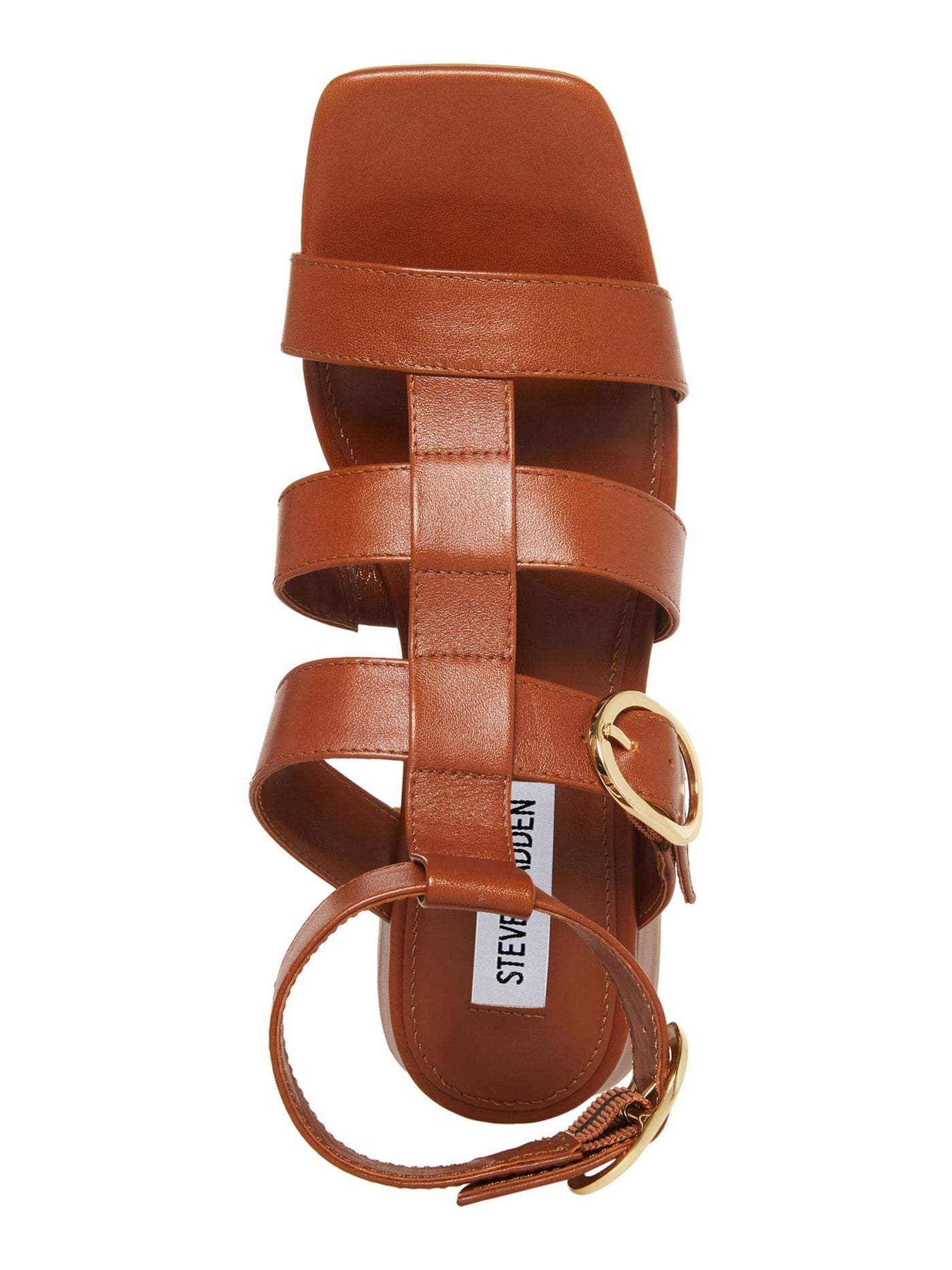 STEVE MADDEN Womens Brown Strappy Ankle Strap Aylin Square Toe Block Heel Buckle Leather Gladiator Sandals Shoes 8 M