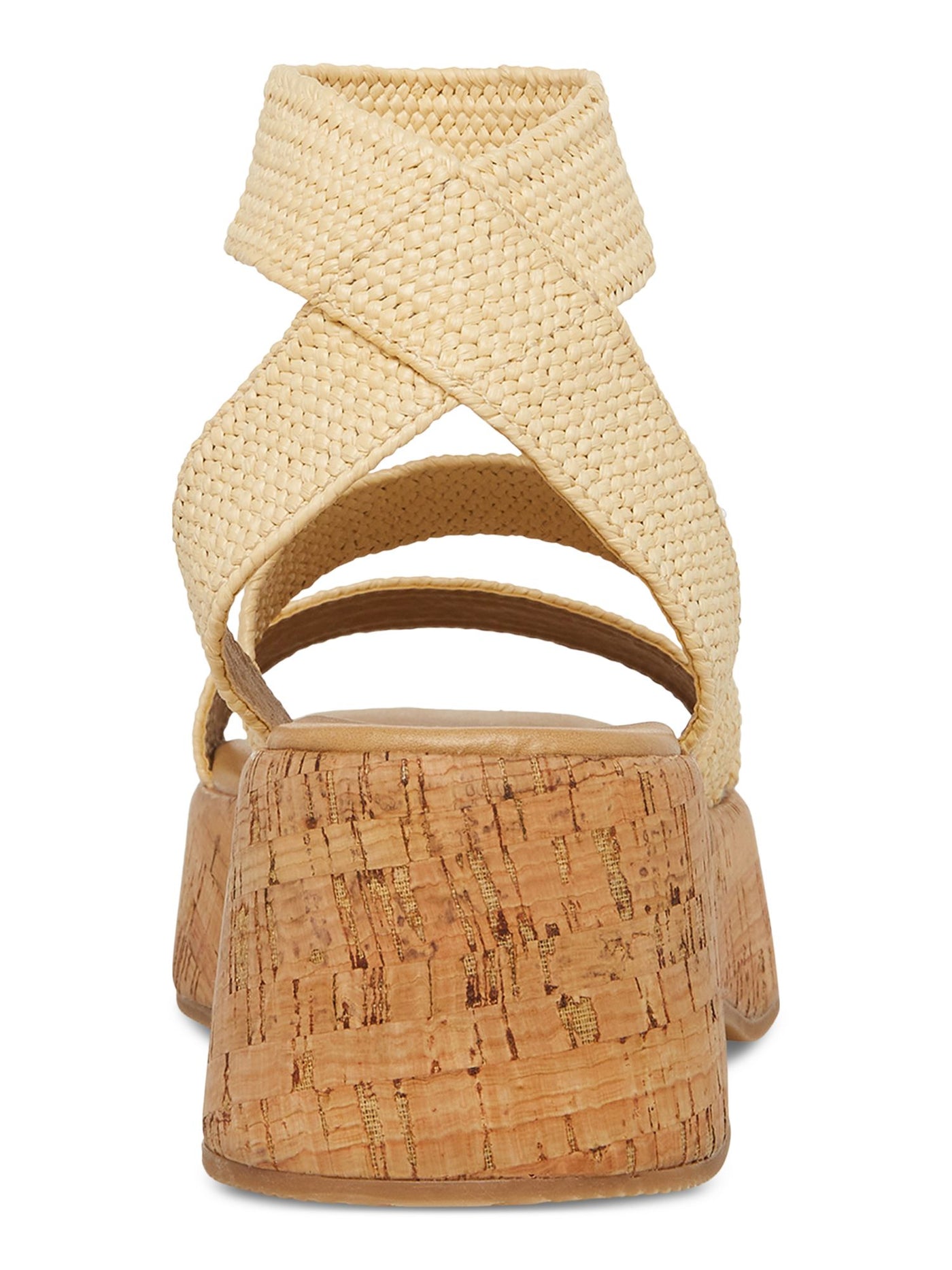 STEVE MADDEN Womens Beige 1-1/2" Cork-Like Platform Padded Woven Ankle Strap Sashes Square Toe Wedge Slip On Heeled Sandal 6 M