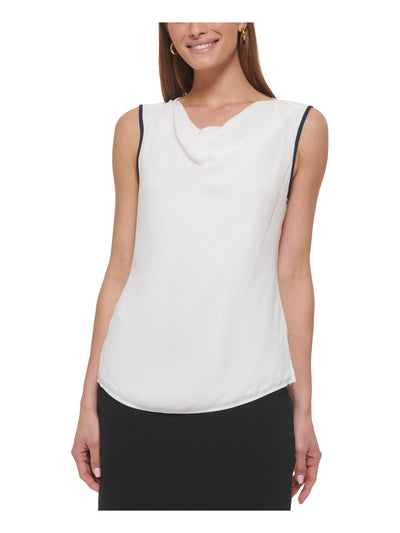 DKNY Womens White Lined Keyhole Back Slitted Curved Hem Sleeveless Cowl Neck Wear To Work Blouse Petites PXL