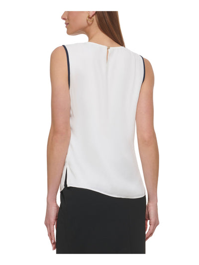 DKNY Womens White Lined Keyhole Back Slitted Curved Hem Sleeveless Cowl Neck Wear To Work Blouse Petites PXL