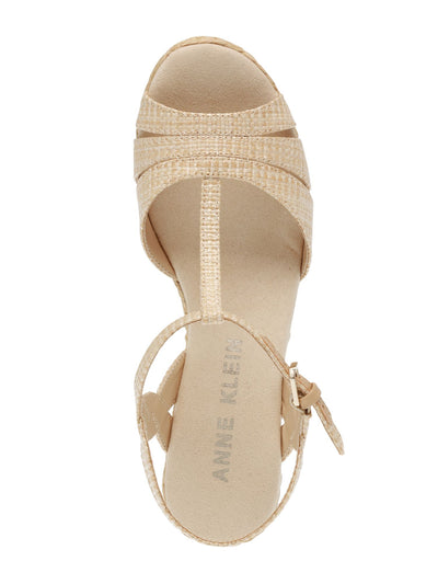 ANNE KLEIN Womens Beige 1" Platform Padded Ankle Strap T-Strap Waves Open Toe Wedge Buckle Espadrille Shoes 11 M