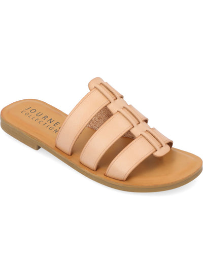 JOURNEE COLLECTION Womens Beige Woven Cushioned Strappy Serrie Round Toe Slip On Slide Sandals Shoes 10