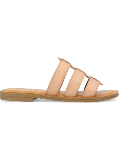 JOURNEE COLLECTION Womens Beige Woven Cushioned Strappy Serrie Round Toe Slip On Slide Sandals Shoes 10