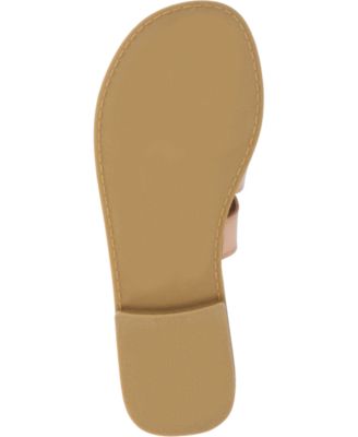 JOURNEE COLLECTION Womens Beige Woven Cushioned Strappy Serrie Round Toe Slip On Slide Sandals Shoes