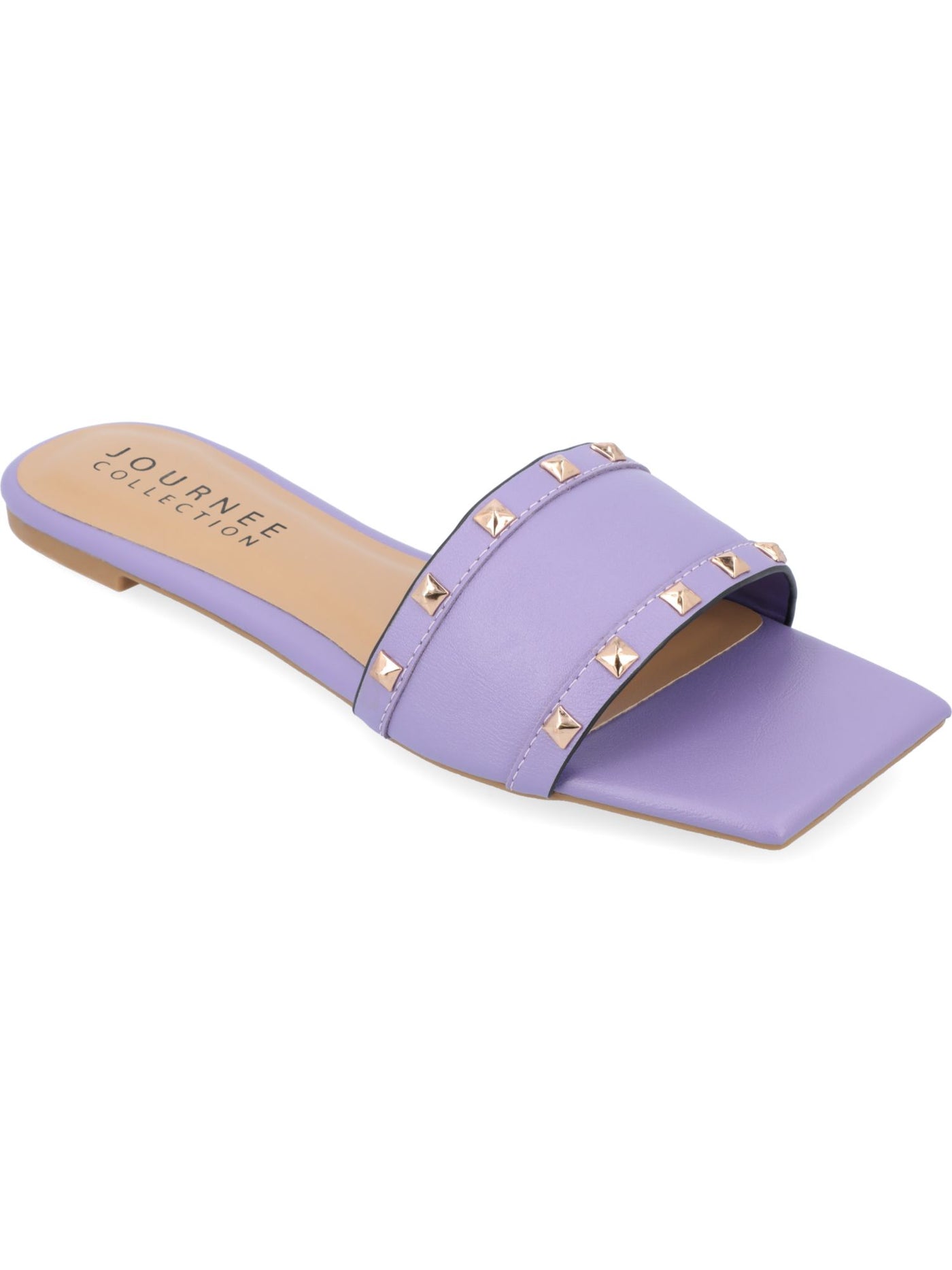 JOURNEE COLLECTION Womens Purple Studded Padded Treena Square Toe Slip On Slide Sandals Shoes 9