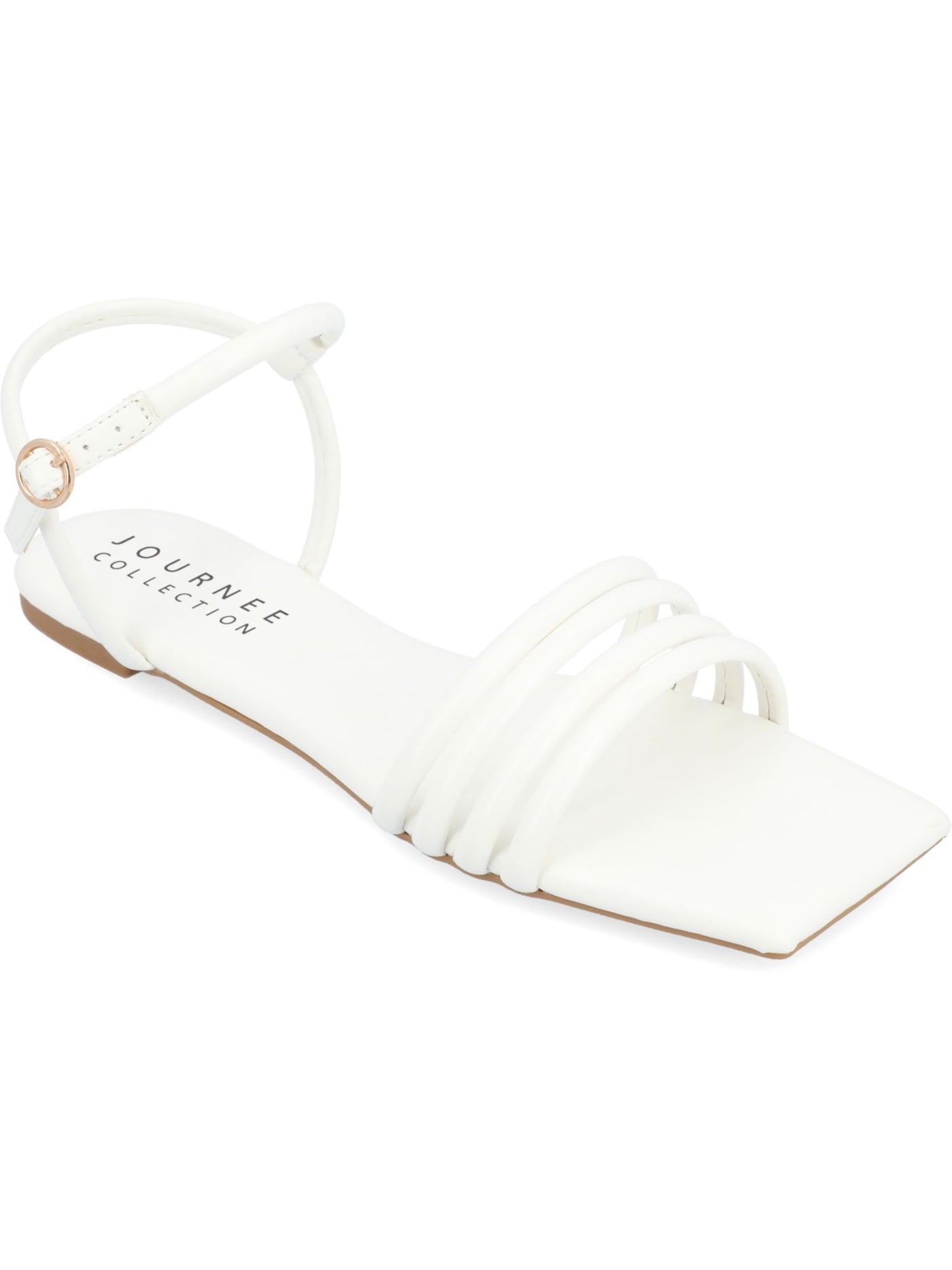 JOURNEE COLLECTION Womens White Strappy Padded Lyddea Square Toe Buckle Sandals Shoes 8.5