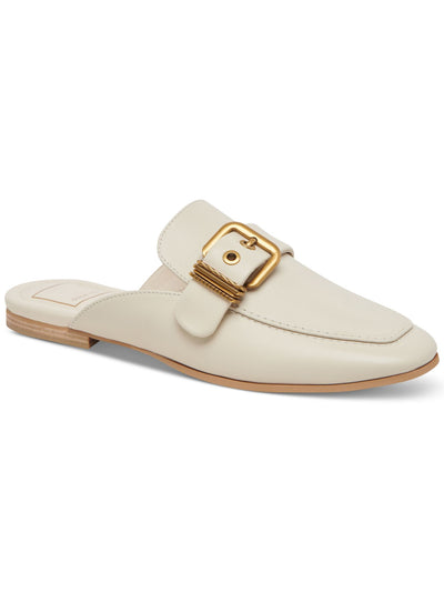 DOLCE VITA Womens Ivory Buckled Strap Padded Santel Almond Toe Slip On Leather Mules 8.5 M