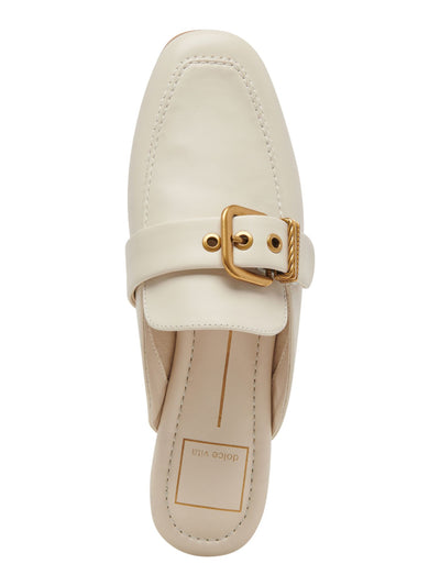DOLCE VITA Womens Ivory Buckled Strap Padded Santel Almond Toe Slip On Leather Mules 8.5 M