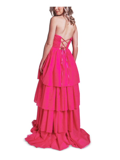 DEAR MOON Womens Zippered Sleeveless Strapless Full-Length Party Gown Dress