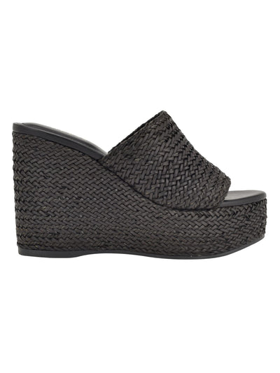 GUESS Womens Black 1-1/2" Platform Woven Padded Yenisa Open Toe Wedge Slip On Heeled Sandal 10 M