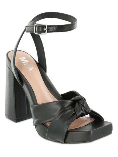 MIA Womens Black Knotted Ankle Strap Cushioned Esma Square Toe Block Heel Buckle Heeled Sandal 9 M