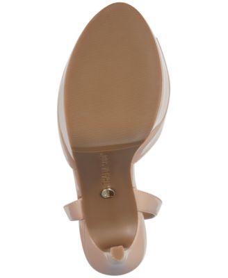 THALIA SODI Womens Beige 1" Platform Charm Ankle Strap Padded Chelsie Round Toe Stiletto Buckle Dress Slingback Sandal M
