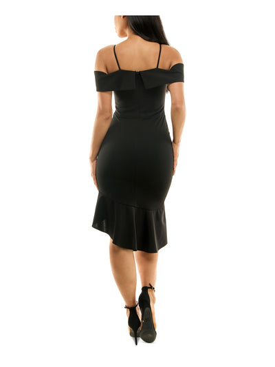 BEBE Womens Black Zippered Short Sleeve Off Shoulder Knee Length Party Tulip Dress 6