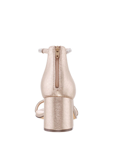 NINA Womens Beige Faux Crystal Padded Ankle Strap Goring Barby Round Toe Block Heel Zip-Up Dress Heeled Sandal 7 M