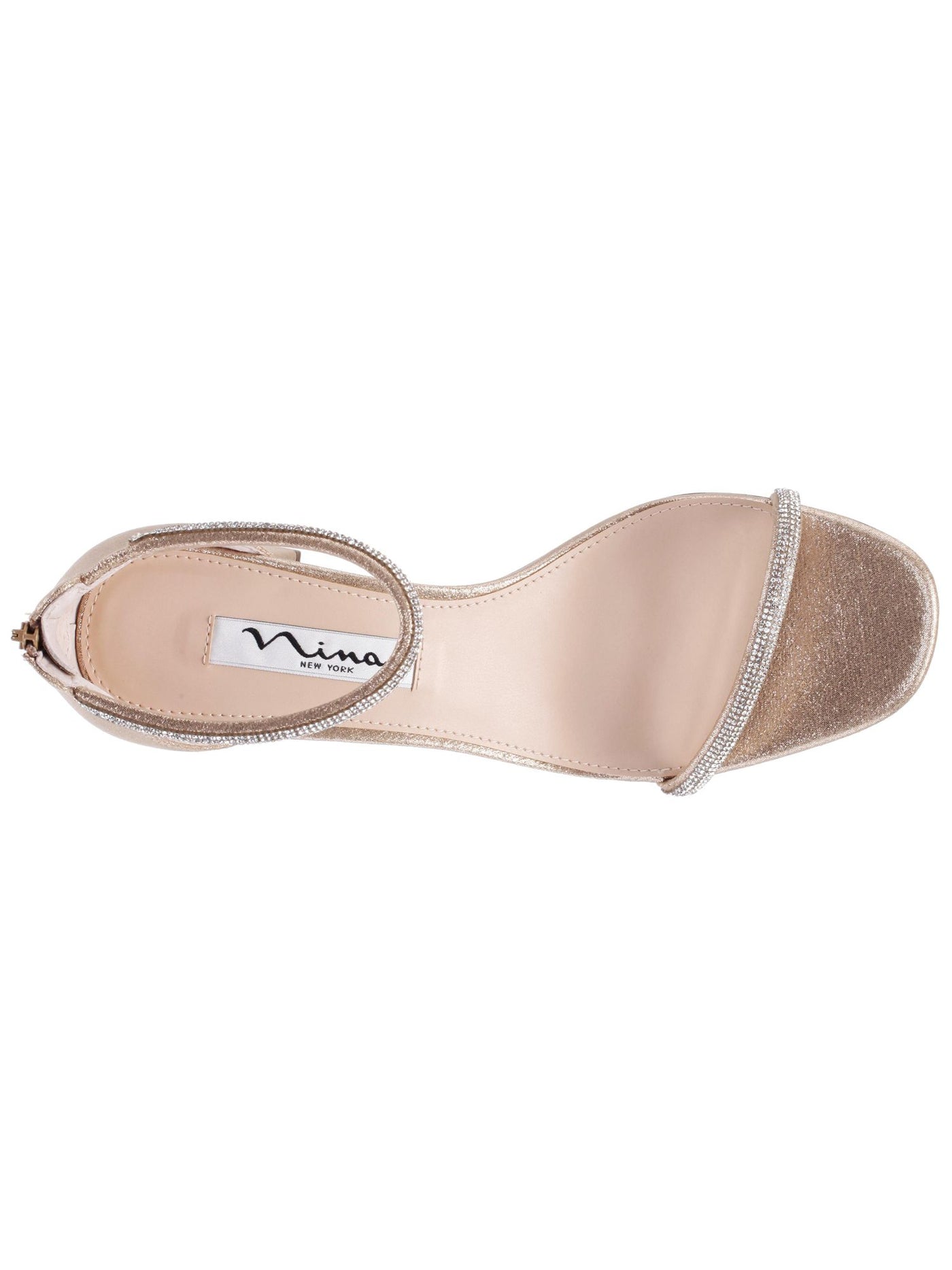 NINA Womens Beige Faux Crystal Padded Ankle Strap Goring Barby Round Toe Block Heel Zip-Up Dress Heeled Sandal 7 M