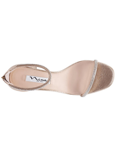 NINA Womens Beige Faux Crystal Padded Ankle Strap Goring Barby Round Toe Block Heel Zip-Up Dress Heeled Sandal 7 M