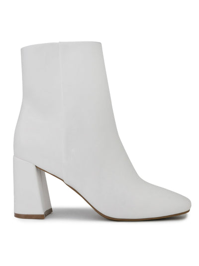 SUGAR Womens White Cushioned Goring Element Square Toe Block Heel Zip-Up Dress Booties 8 M