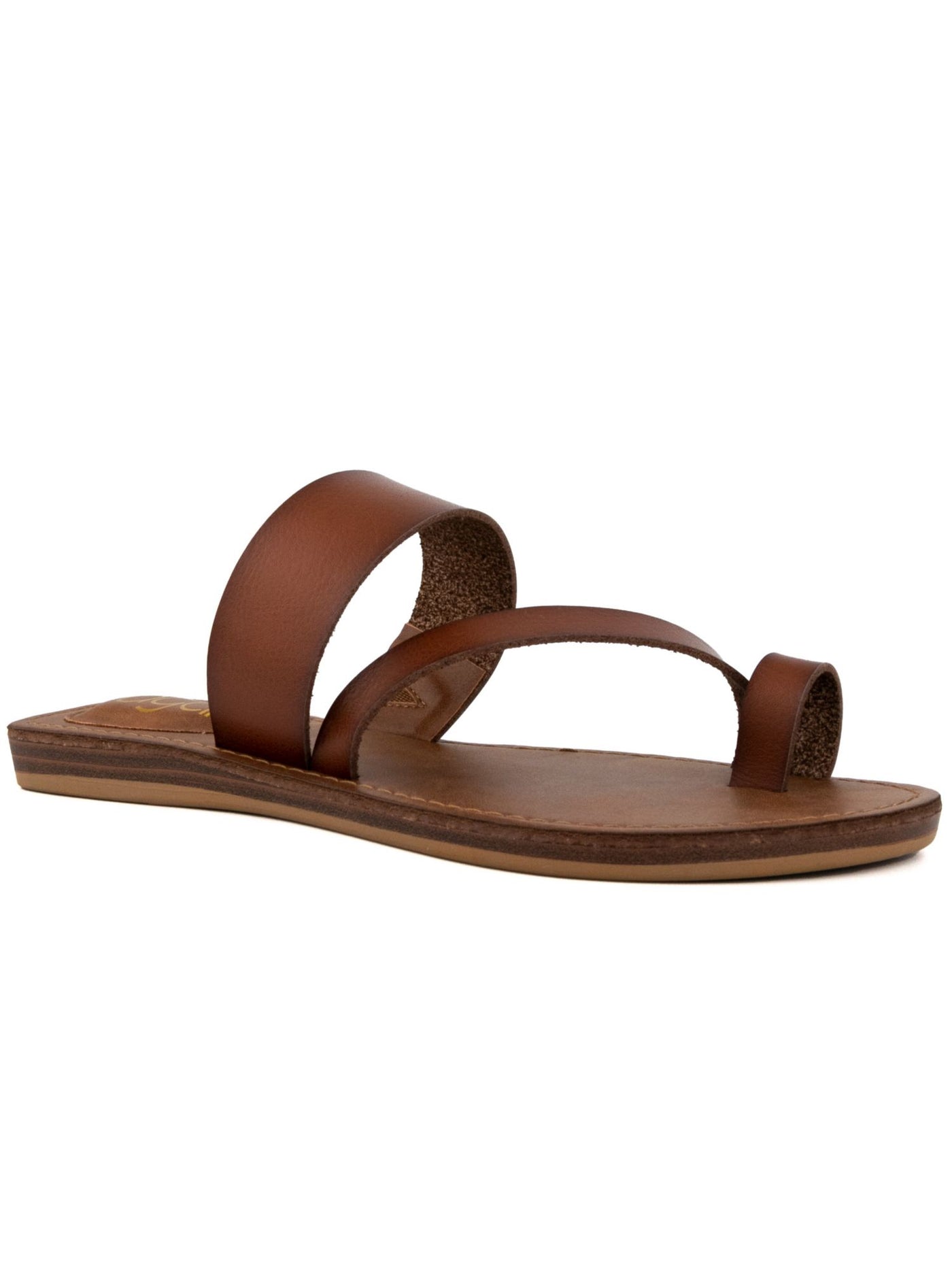SUGAR Womens Brown Toe Strap Asymmetrical Goring Cushioned Fathom Round Toe Slip On Sandals Shoes 9.5 M