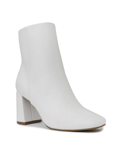 SUGAR Womens White Cushioned Goring Element Square Toe Block Heel Zip-Up Dress Booties 8 M