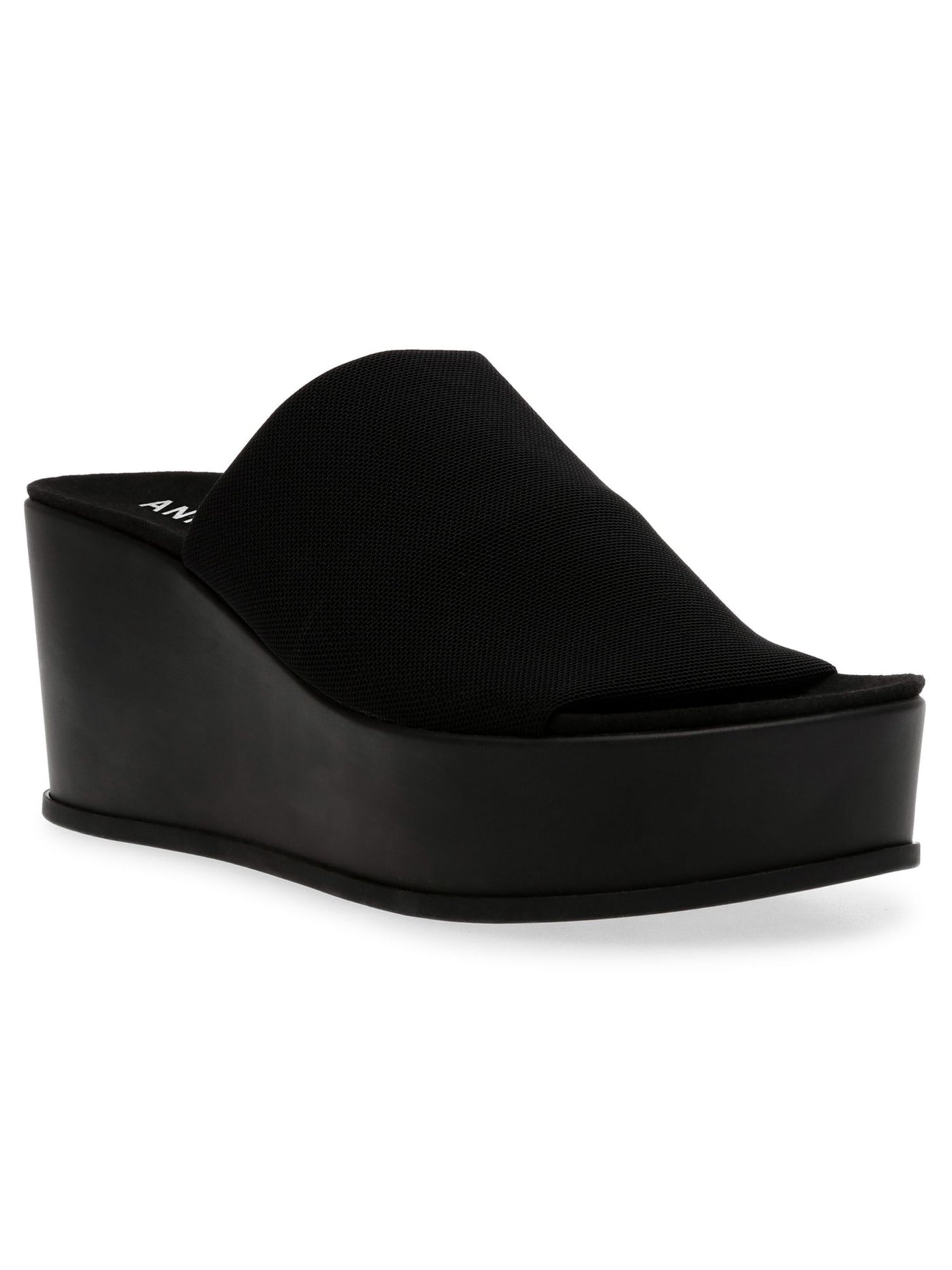 ANNE KLEIN Womens Black Padded Stretch Venti Round Toe Platform Slip On Slide Sandals Shoes 9.5 M