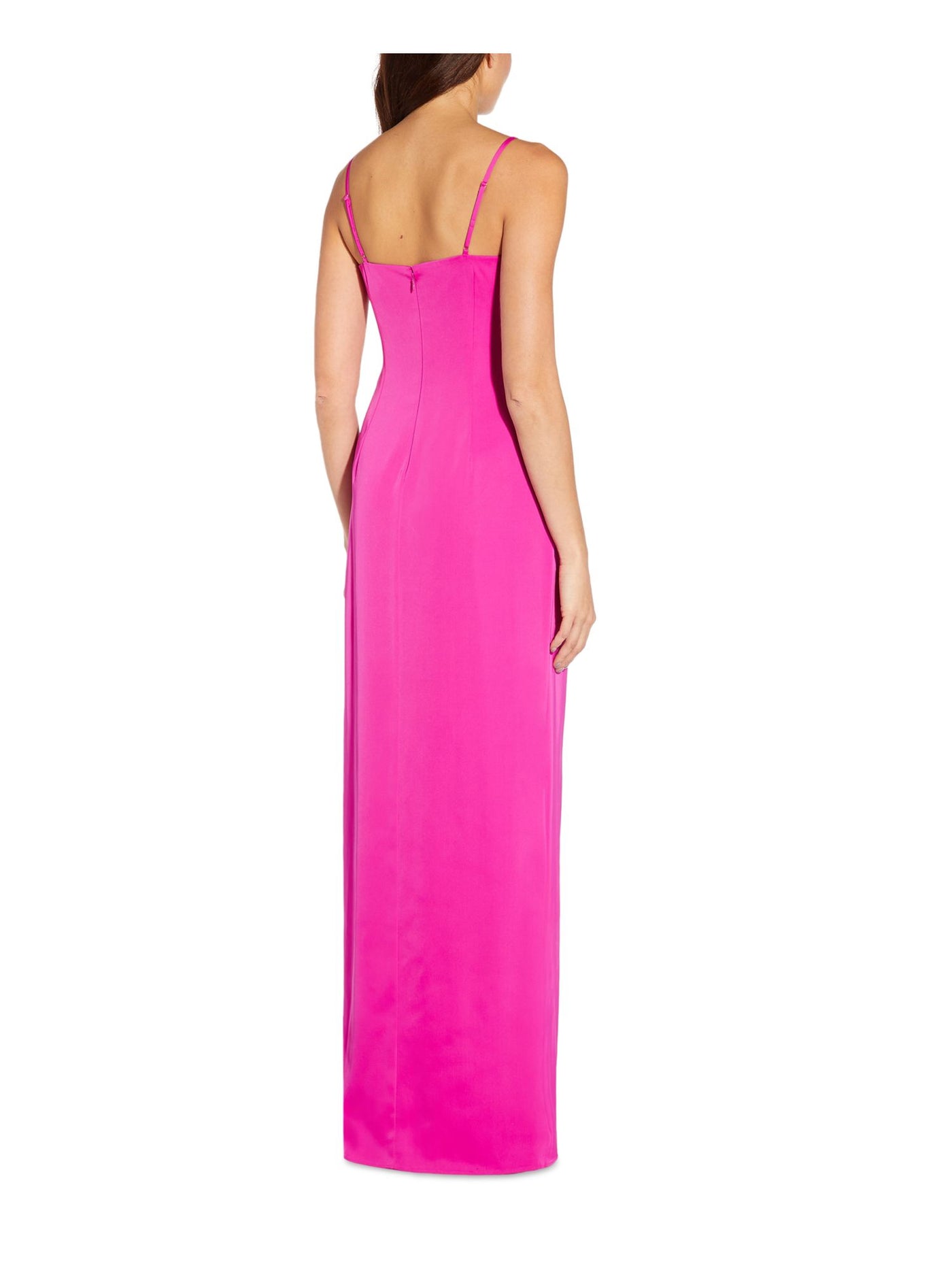 AIDAN AIDAN MATTOX Womens Pink Zippered Slitted Lined Spaghetti Strap Cowl Neck Full-Length Cocktail Gown Dress 10