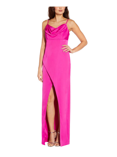 AIDAN AIDAN MATTOX Womens Pink Zippered Slitted Lined Spaghetti Strap Cowl Neck Full-Length Cocktail Gown Dress 10