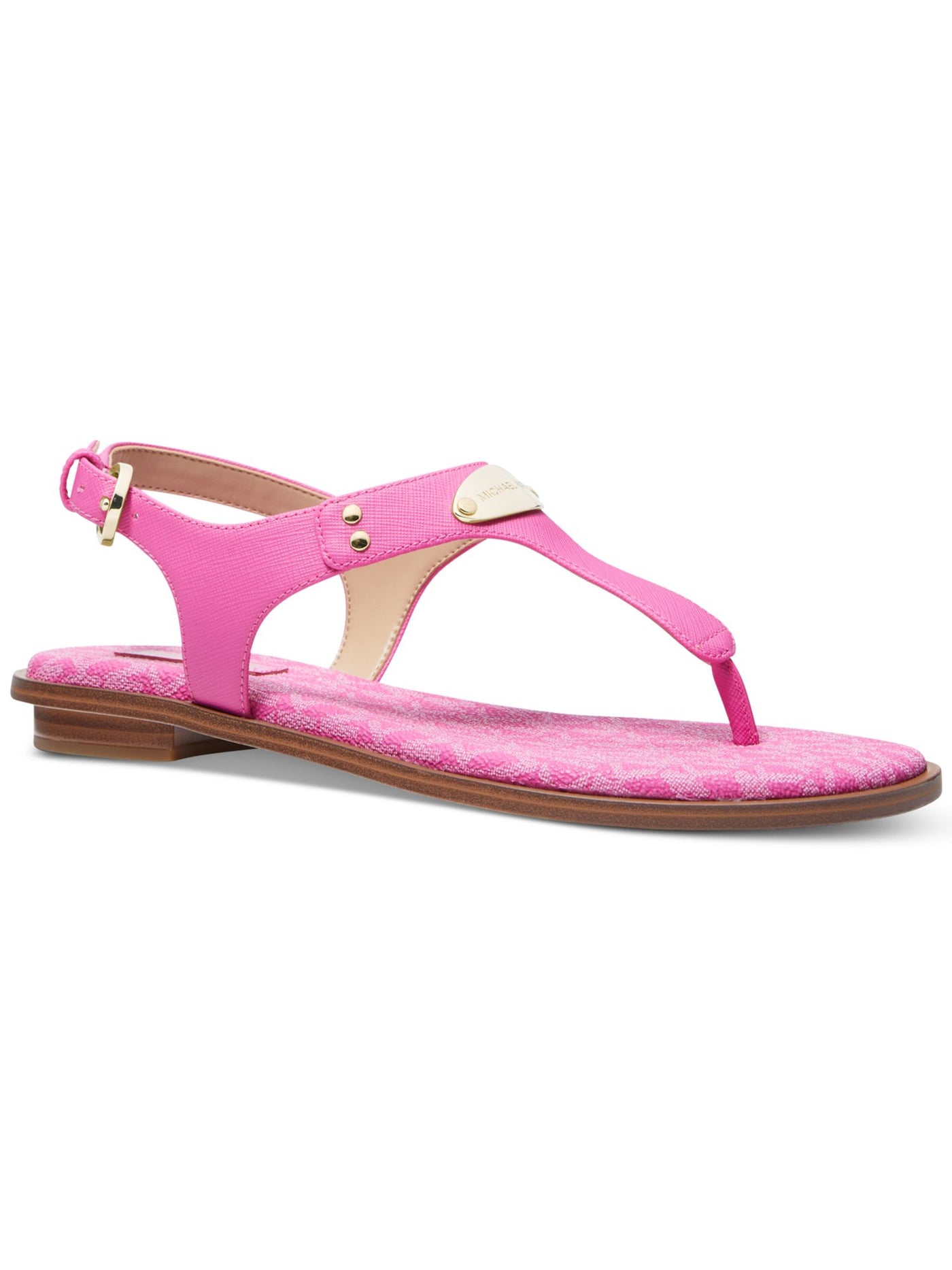 MICHAEL MICHAEL KORS Womens Pink Logo Footbed Logo Hardware Cushioned Things Round Toe Buckle Thong Sandals Shoes 5.5