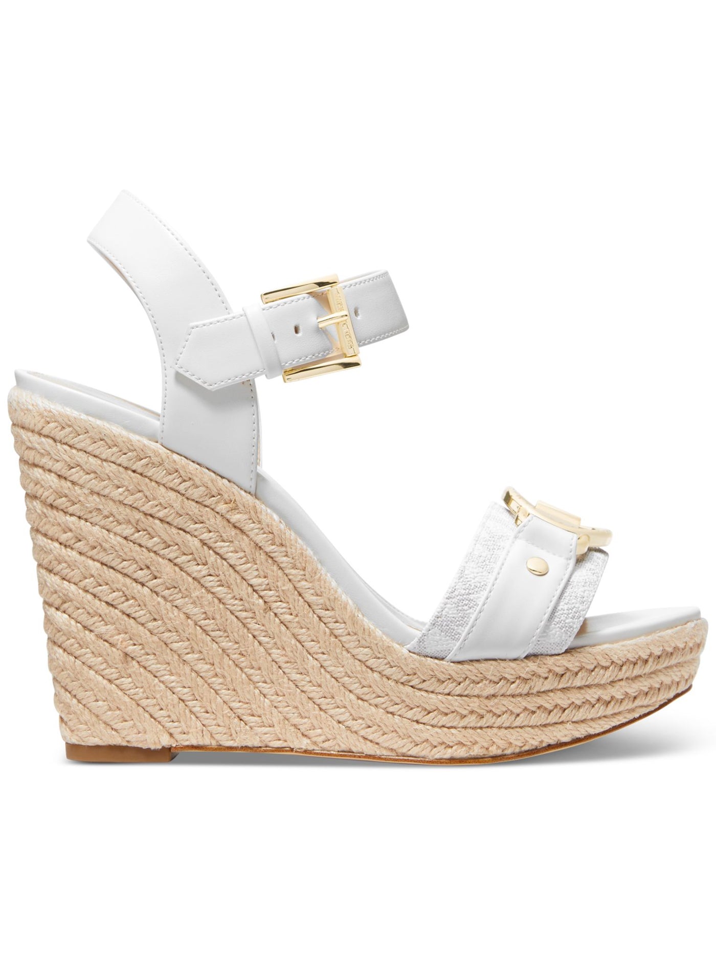 MICHAEL MICHAEL KORS Womens White Logo Embelished 1" Platform Padded Ankle Strap Rory Almond Toe Wedge Buckle Espadrille Shoes 10 M