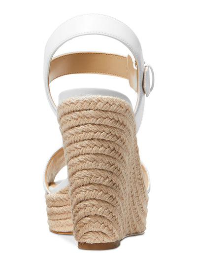 MICHAEL MICHAEL KORS Womens White Logo Embelished 1" Platform Padded Ankle Strap Rory Almond Toe Wedge Buckle Espadrille Shoes 10 M