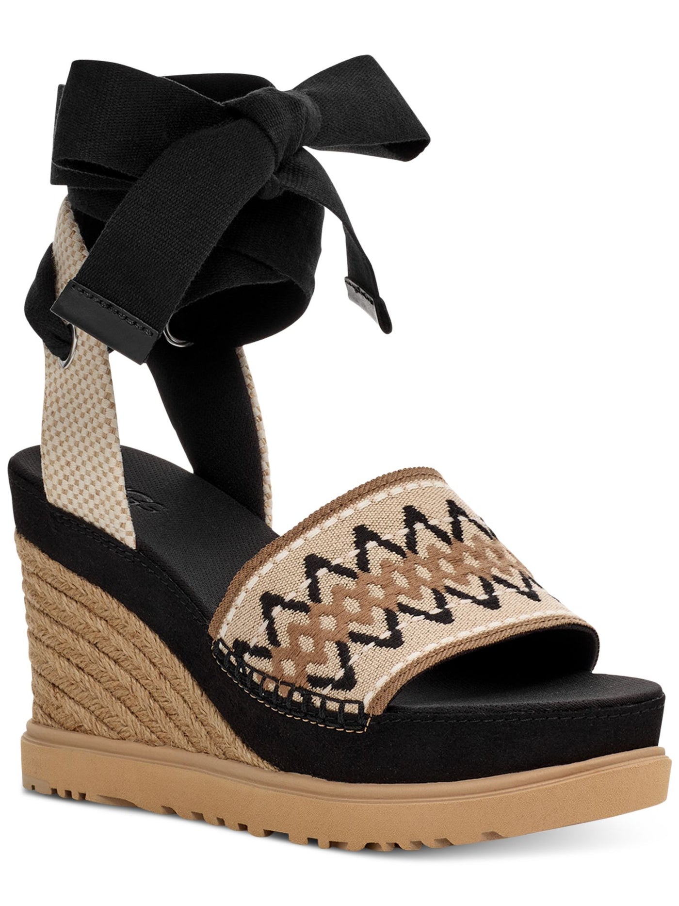 UGG Womens Black Mixed Media 2" Platform Wrapping-Ankle Woven Padded Abbot Round Toe Wedge Lace-Up Espadrille Shoes 8.5