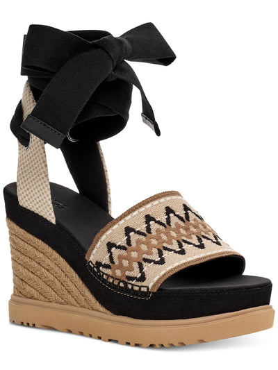 UGG Womens Black Mixed Media 2" Platform Wrapping-Ankle Woven Padded Abbot Round Toe Wedge Lace-Up Espadrille Shoes 8.5
