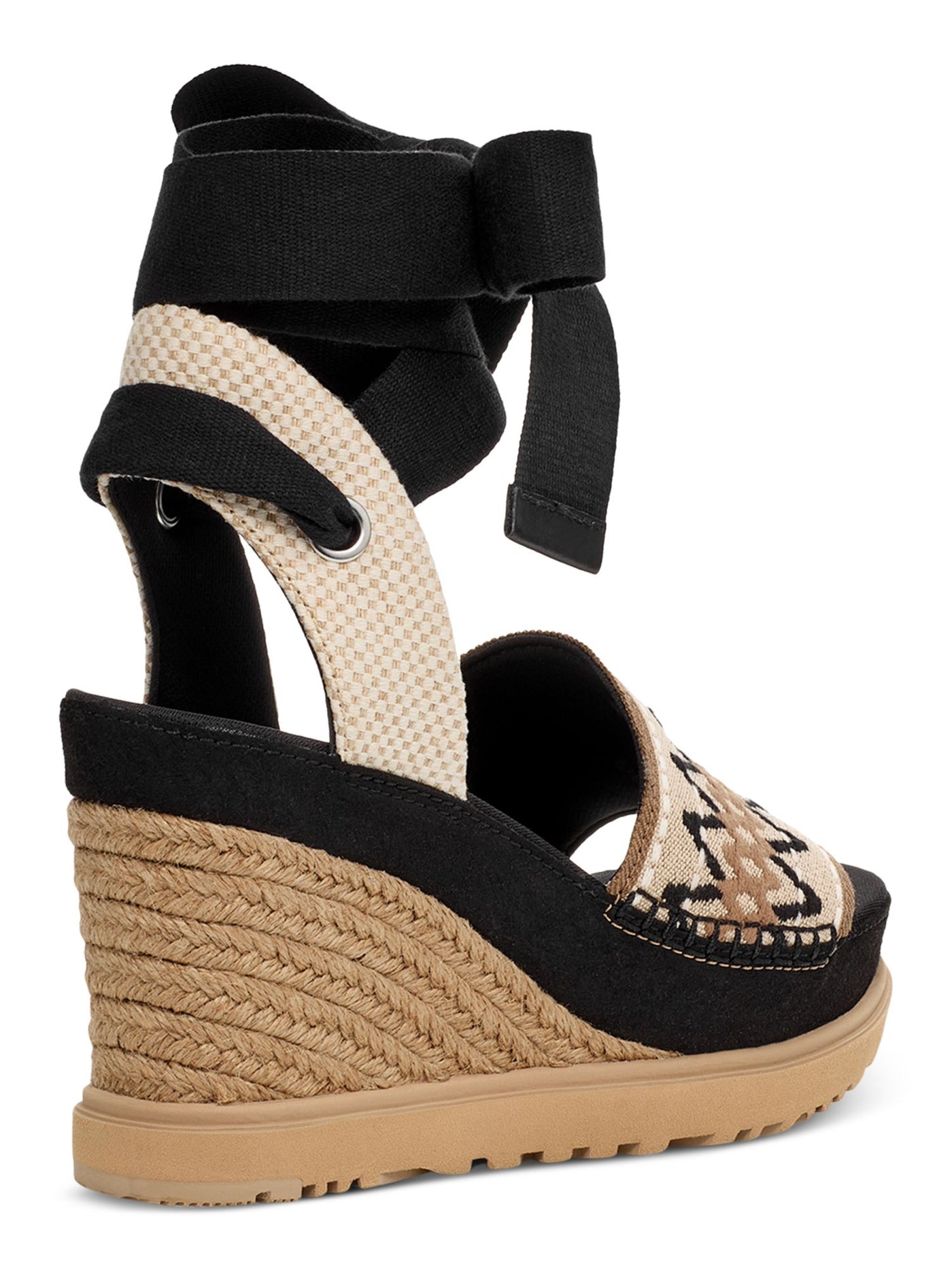 UGG Womens Black Mixed Media 2" Platform Wrapping-Ankle Woven Padded Abbot Round Toe Wedge Lace-Up Espadrille Shoes 8.5