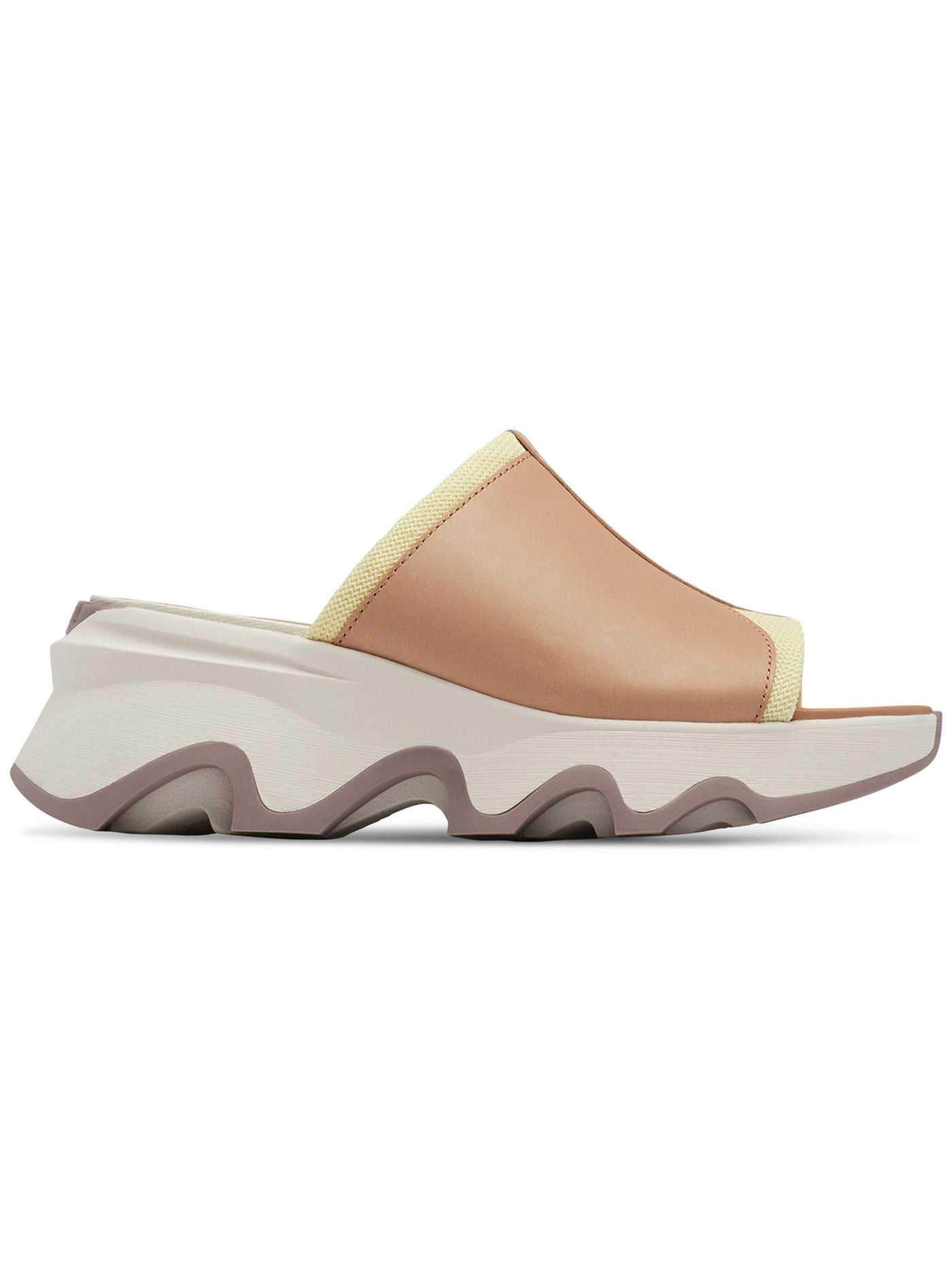 SOREL Womens Beige Mixed Media Padded Scalloped Kinetic Square Toe Wedge Slip On Slide Sandals Shoes 10