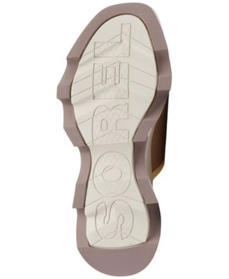 SOREL Womens Beige Mixed Media Padded Scalloped Kinetic Square Toe Wedge Slip On Slide Sandals Shoes
