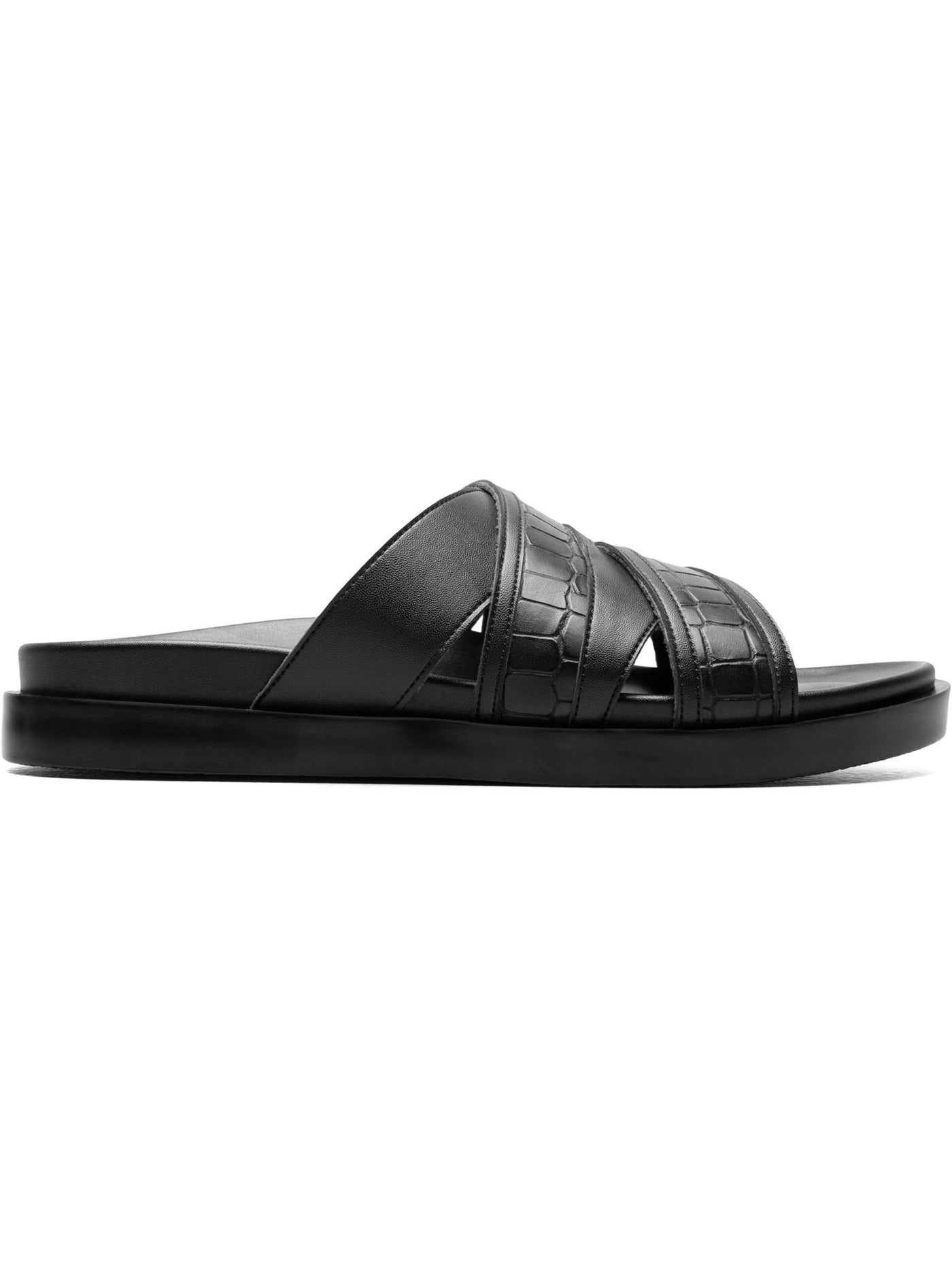STACY ADAMS Mens Black Mixed Media Cushioned Mondo Open Toe Slip On Slide Sandals Shoes M