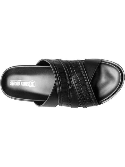 STACY ADAMS Mens Black Mixed Media Cushioned Mondo Open Toe Slip On Slide Sandals Shoes 12 M