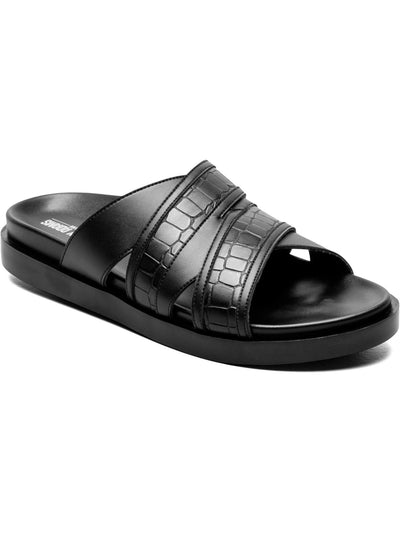 STACY ADAMS Mens Black Mixed Media Cushioned Mondo Open Toe Slip On Slide Sandals Shoes 11 M