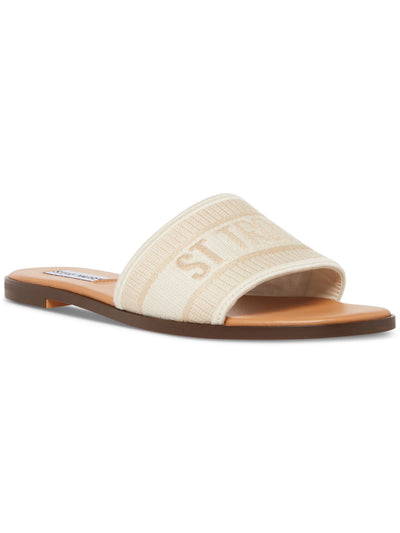 STEVE MADDEN Womens Beige Colorblocked Stripe Embroidered Logo Padded Knox Round Toe Slip On Slide Sandals Shoes 10 M