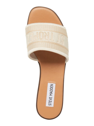 STEVE MADDEN Womens Beige Colorblocked Stripe Embroidered Logo Padded Knox Round Toe Slip On Slide Sandals Shoes 10 M