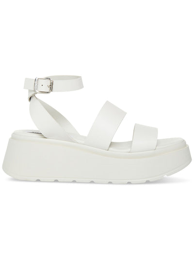 STEVE MADDEN Womens White 1-1/2" Platform Ankle Strap Padded Tenysi Square Toe Wedge Buckle Leather Heeled Sandal 9