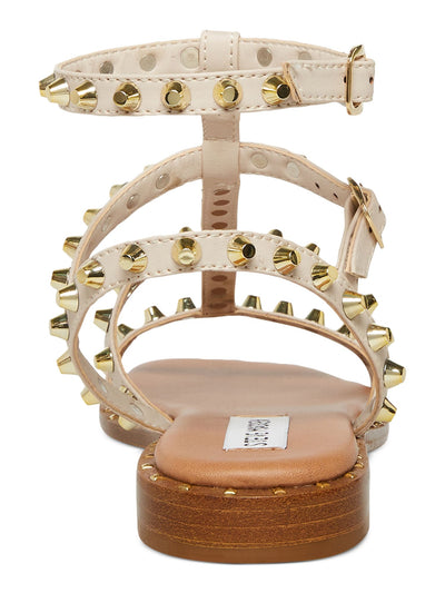 STEVE MADDEN Womens Beige Strappy Studded Ankle Strap Padded Sunnie Square Toe Buckle Gladiator Sandals Shoes 6 M