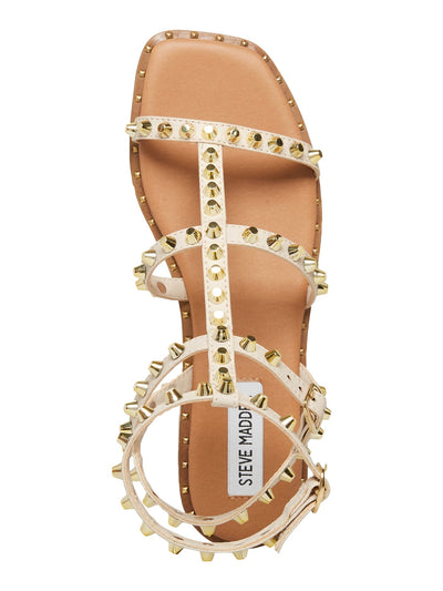 STEVE MADDEN Womens Beige Strappy Studded Ankle Strap Padded Sunnie Square Toe Buckle Gladiator Sandals Shoes 6 M