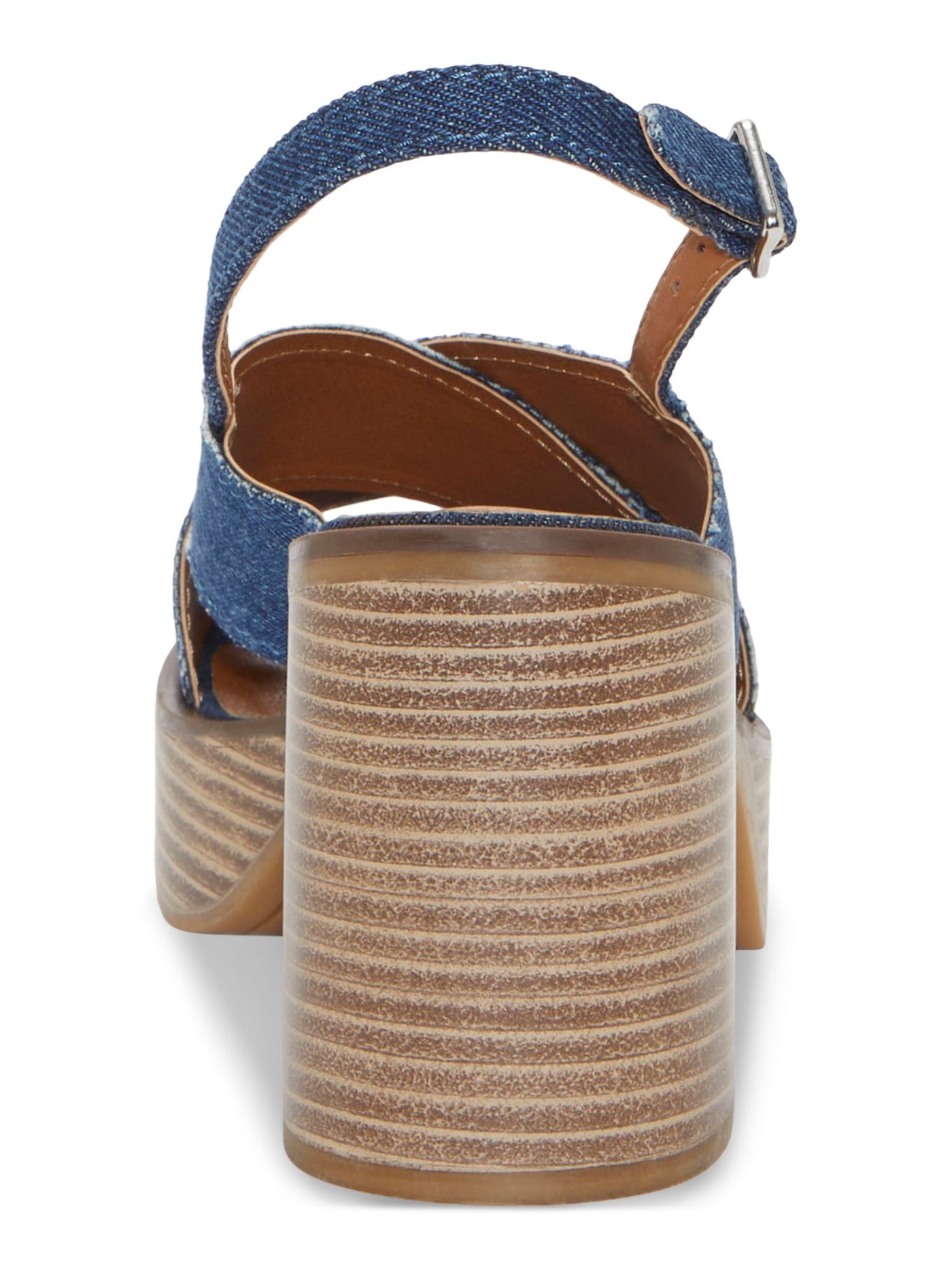 LUCKY BRAND Womens Navy Denim 1" Platform Padded Adjustable Delmie Round Toe Stacked Heel Buckle Slingback Sandal 9.5