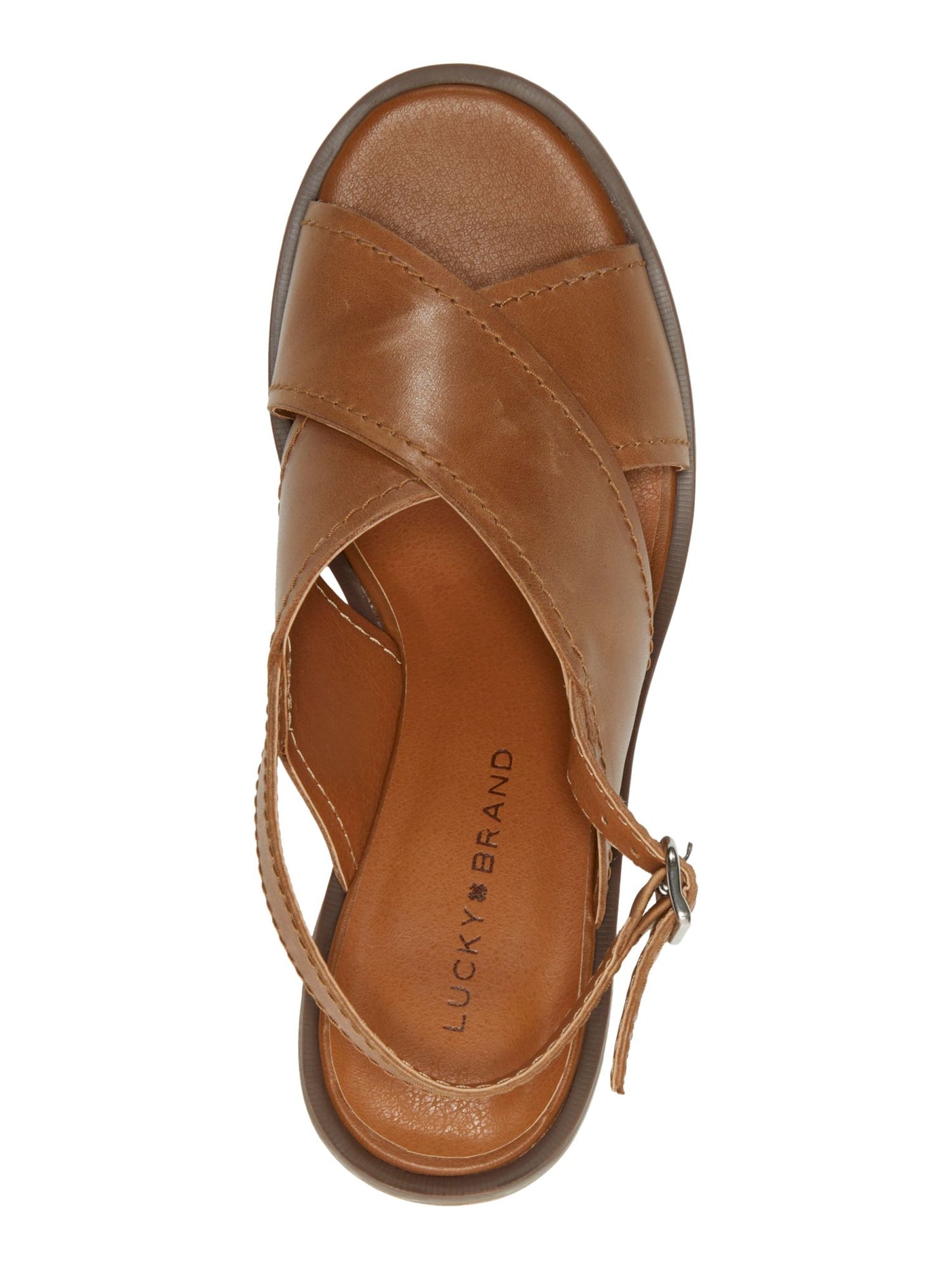 LUCKY BRAND Womens Brown 1" Platform Crisscross Straps Padded Delmie Round Toe Stacked Heel Buckle Leather Slingback Sandal 10 M