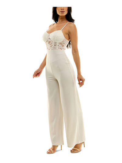 ALMOST FAMOUS Womens Ivory Spaghetti Strap Sweetheart Neckline Party Cami Wide Leg Jumpsuit XL